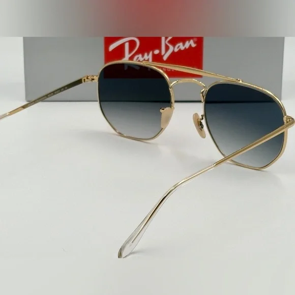 Ray-Ban Sunglasses Marshal II RB3648 Aviator Gold Hexagon Frame Light Blue 360 - Picture 11 of 15
